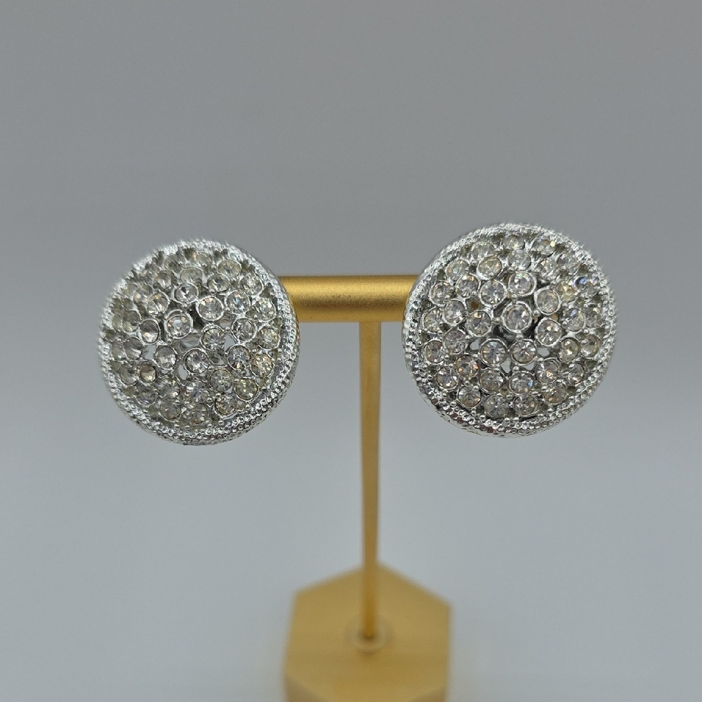 Judy Lee Sparkling Crystal Dome And Silver Clip Earrings